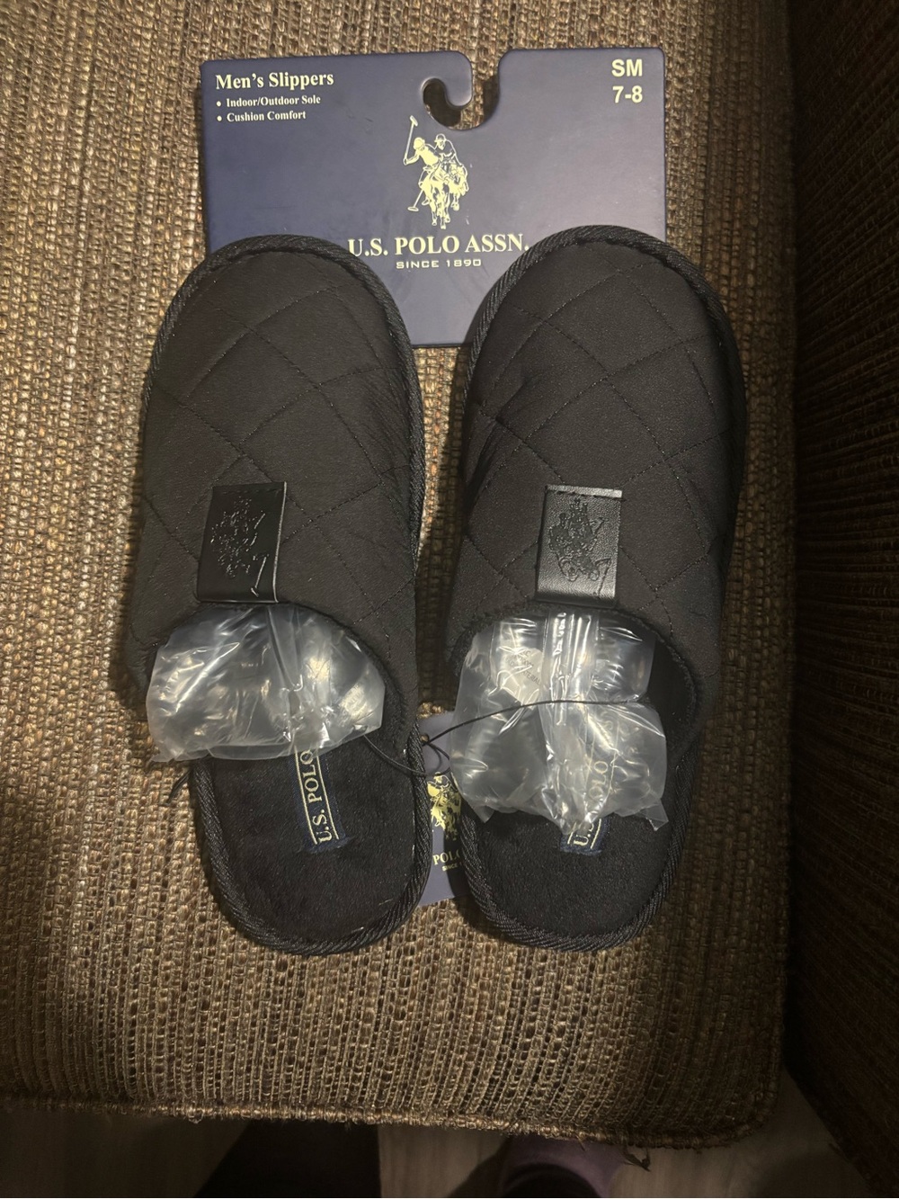 U.S. Polo Assn. Black Slip-On Quilted Indoor Slides